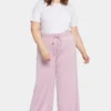 Velour Drawstring Wide Leg Pants In Plus Size - Dawn Pink