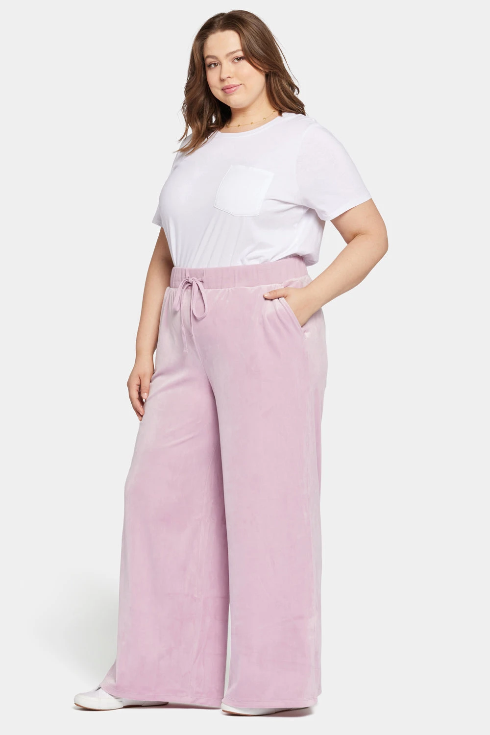 Velour Drawstring Wide Leg Pants In Plus Size - Dawn Pink 5 Velour Drawstring Wide Leg Pants In Plus Size - Dawn Pink - Image 5